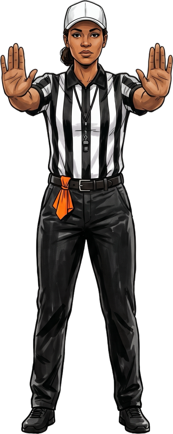 Referee signal 28: pass interference, both arms pushed forward, palms out